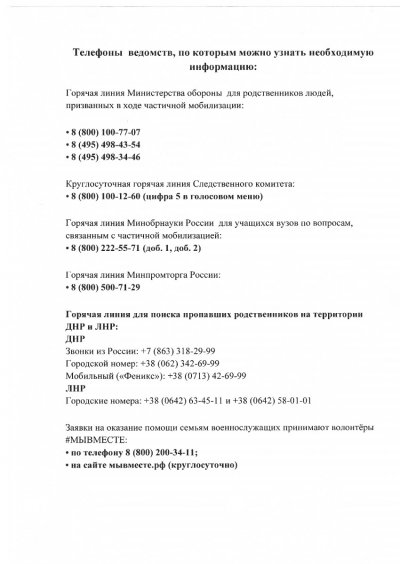 Телефоны ведомств